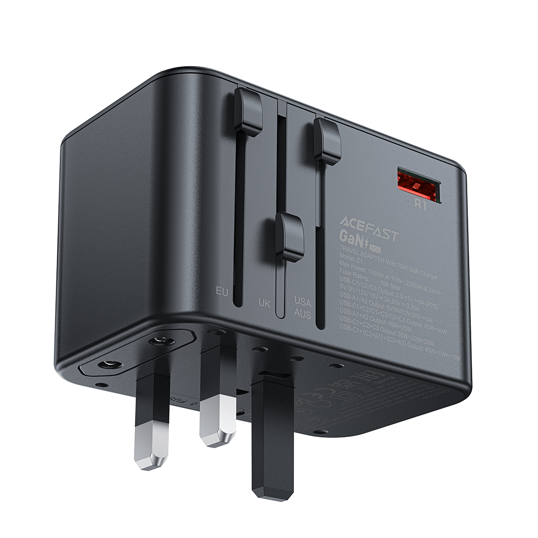 AceFast 75W PD GaN Universal Travel Charging Adapter