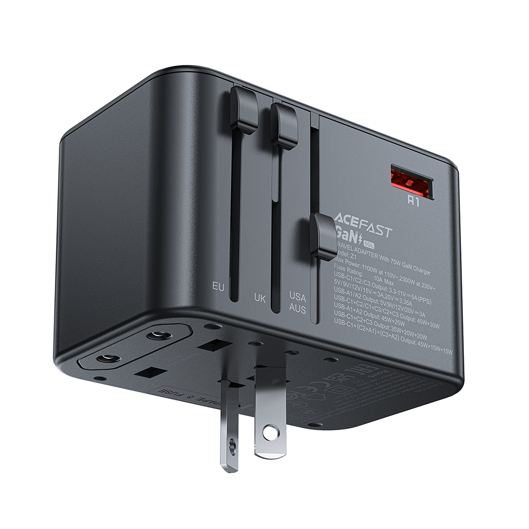 AceFast 75W PD GaN Universal Travel Charging Adapter