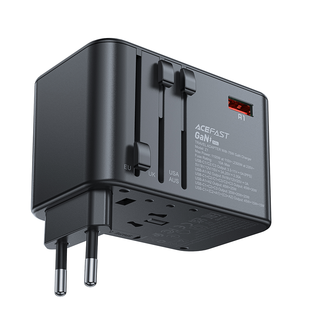 AceFast 75W PD GaN Universal Travel Charging Adapter