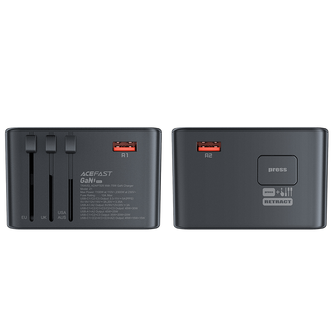 AceFast 75W PD GaN Universal Travel Charging Adapter