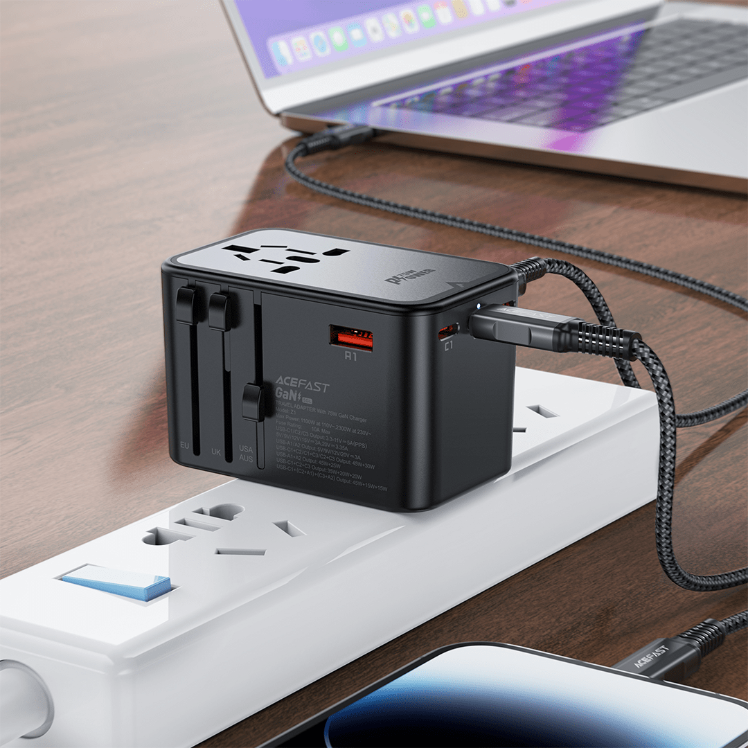 AceFast 75W PD GaN Universal Travel Charging Adapter