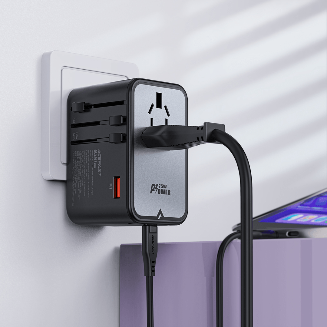 AceFast 75W PD GaN Universal Travel Charging Adapter