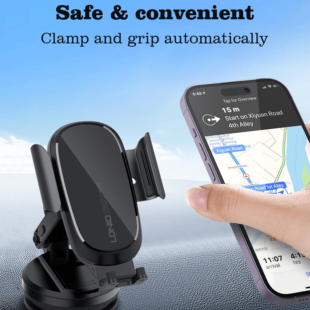 LDNIO 15W Wireless Charging Car Mount with Auto Clamp