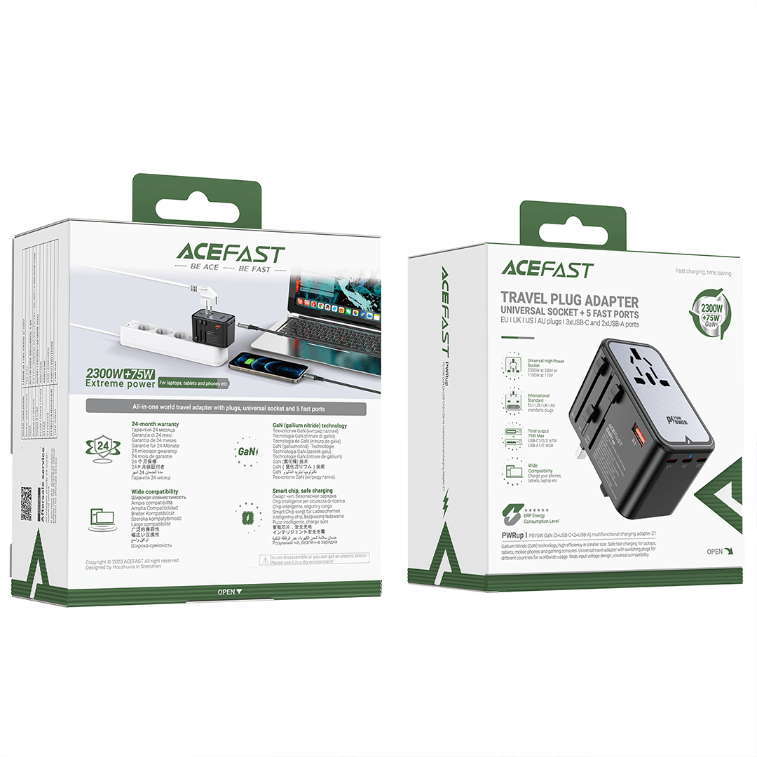 AceFast 75W PD GaN Universal Travel Charging Adapter