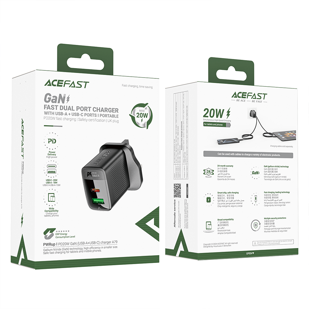 AceFast PD20W Dual USB-C / USB-A Fast Charger (UK)