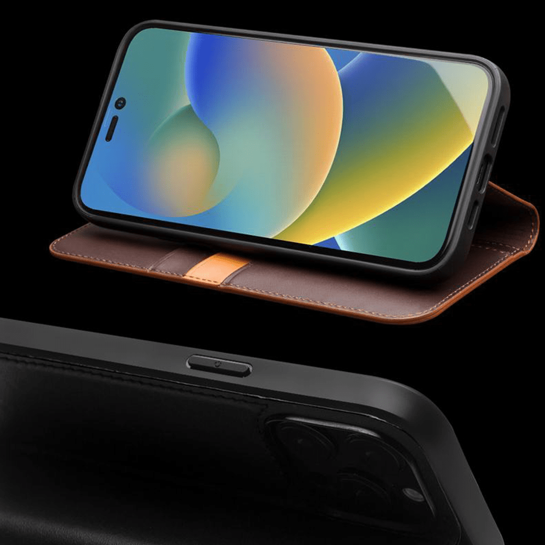 QIALINO Leather Flip Cover for iPhone 14 Pro - Brown