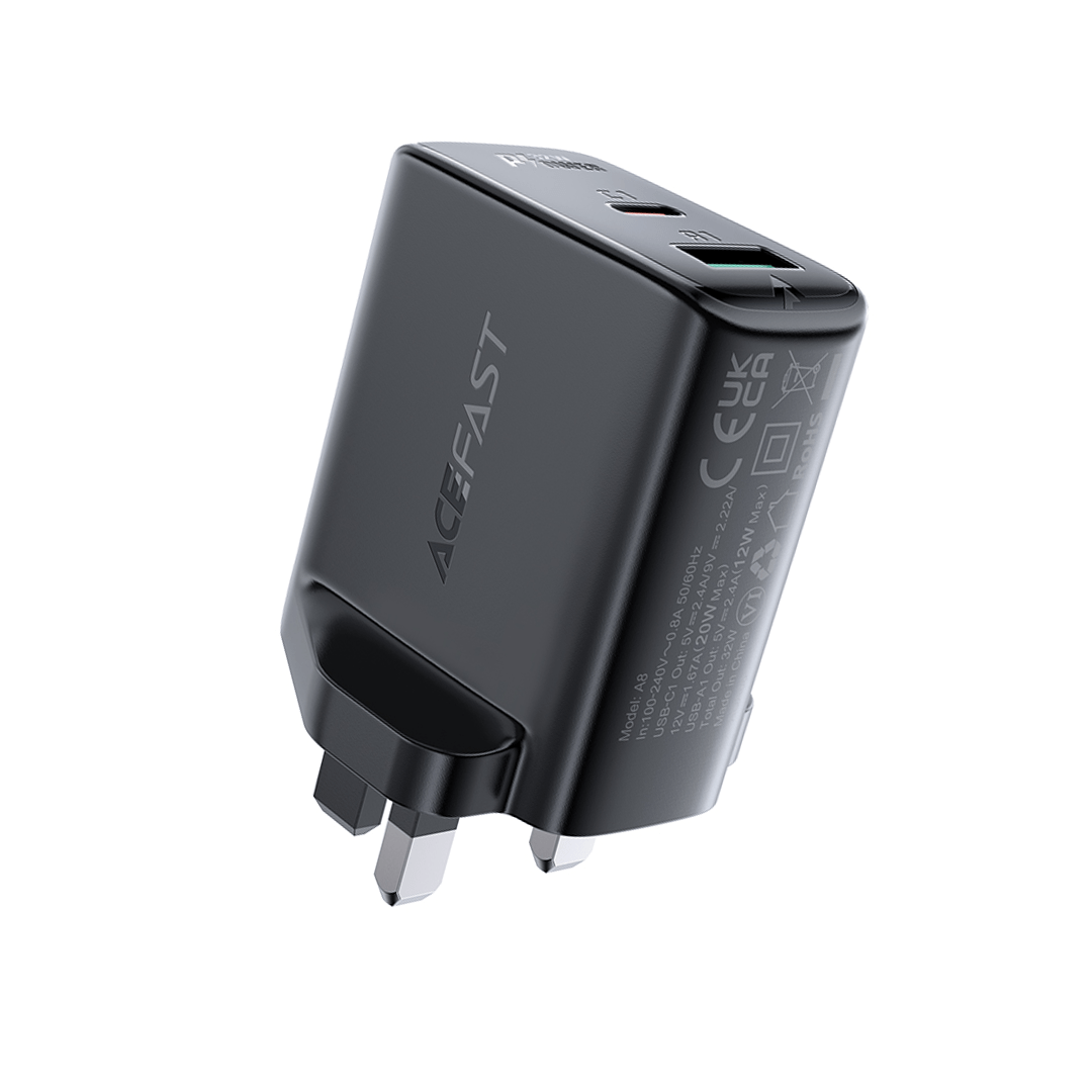 AceFast 32W USB & USB-C Dual Port Charger (UK Black)