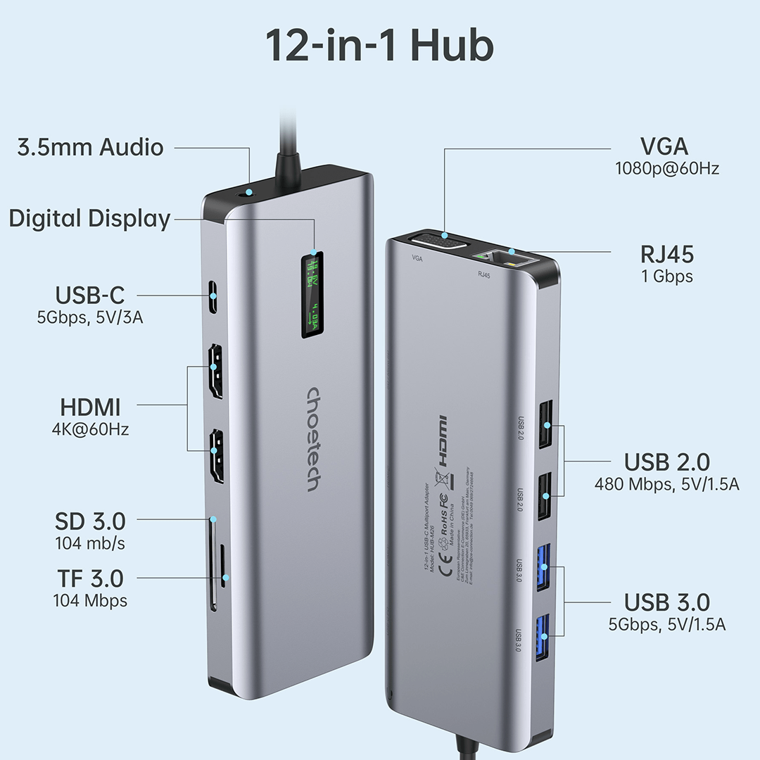 CHOETECH 12-in-1 USB-C Multiport Adapter with digital display