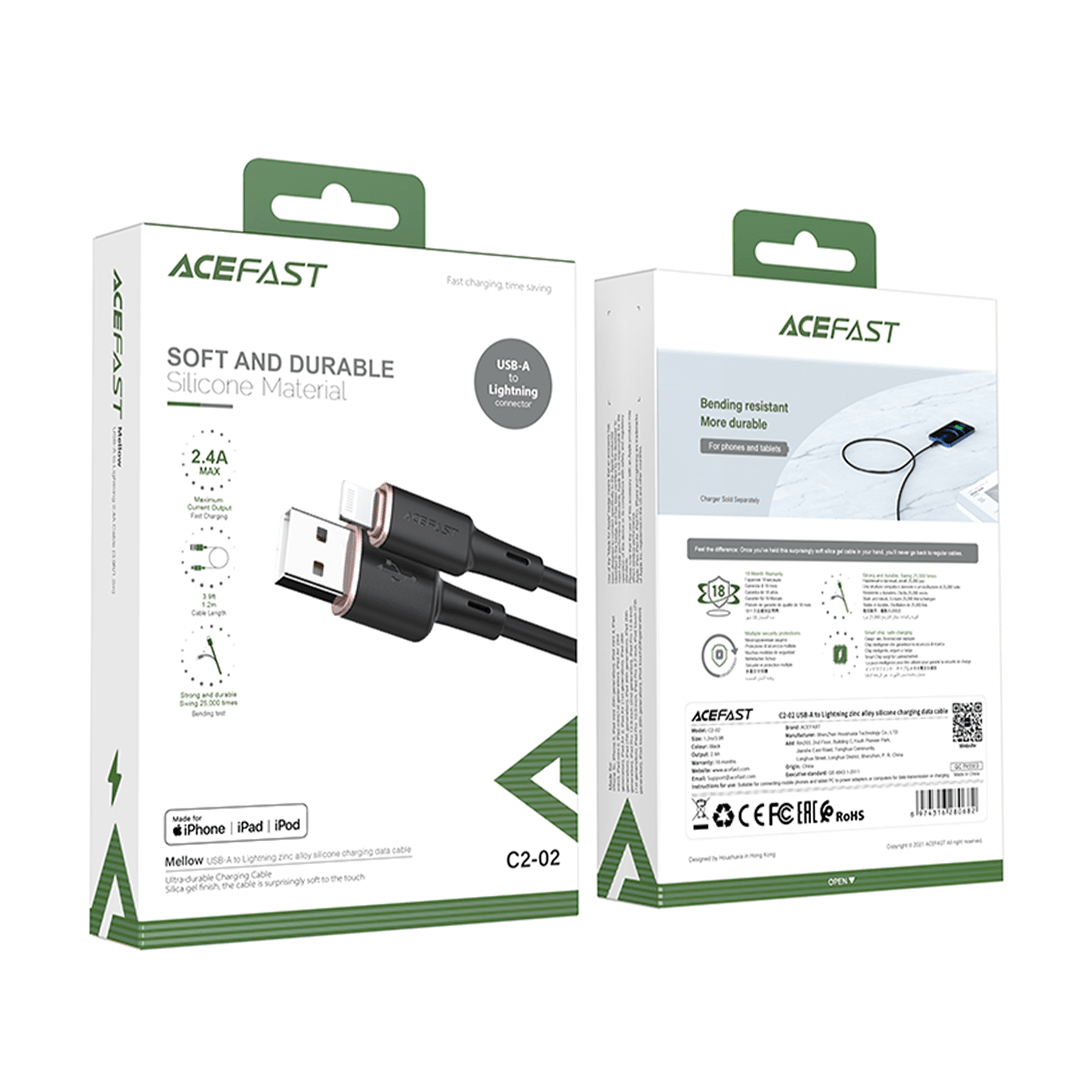 AceFast USB to Lightning Zinc Alloy Silicone Cable (1M)