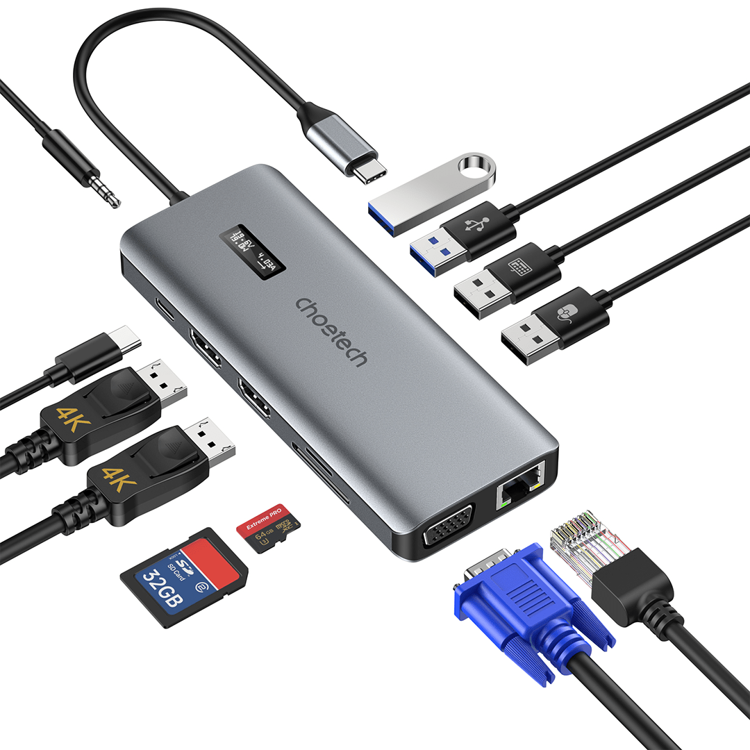 CHOETECH 12-in-1 USB-C Multiport Adapter with digital display