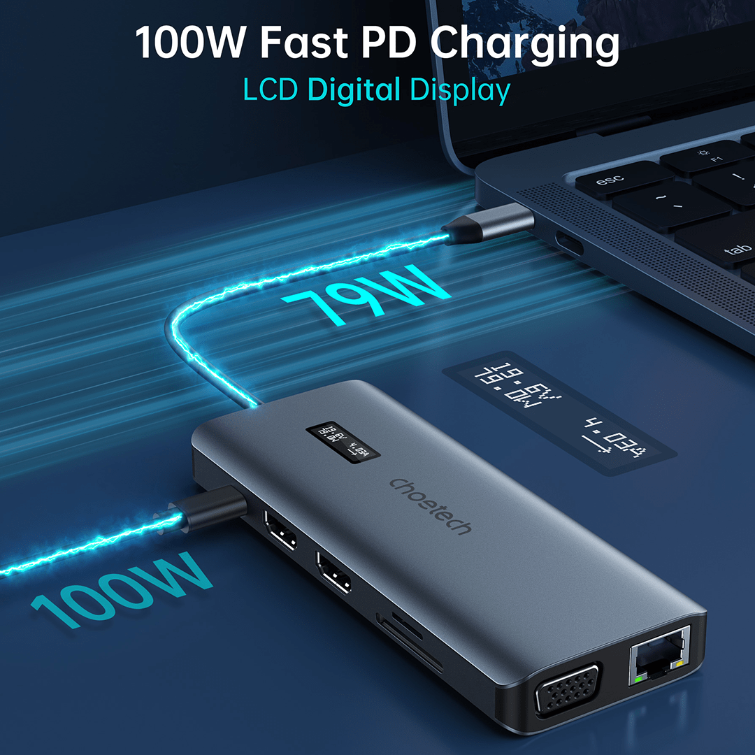 CHOETECH 12-in-1 USB-C Multiport Adapter with digital display