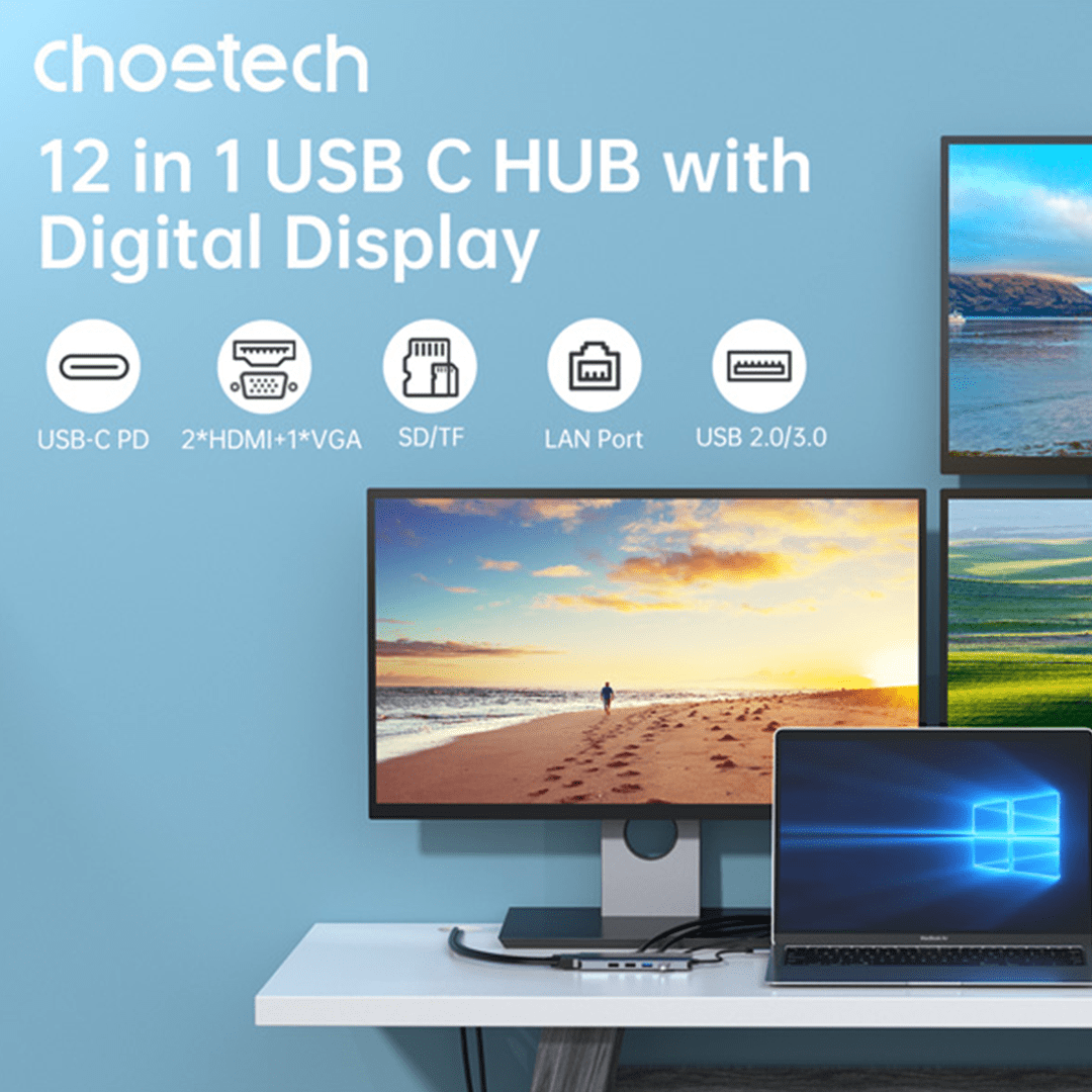 CHOETECH 12-in-1 USB-C Multiport Adapter with digital display