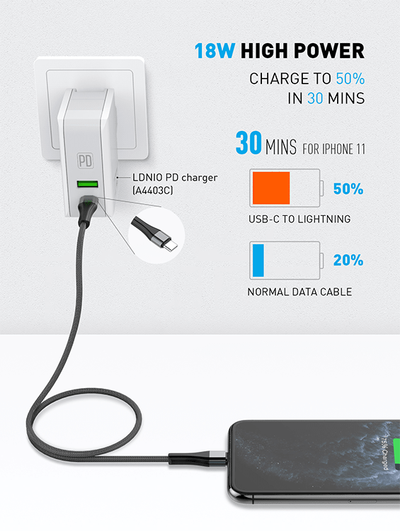 LDNIO USB-C to Lightning 18W PD Cable - Add-on™ Store