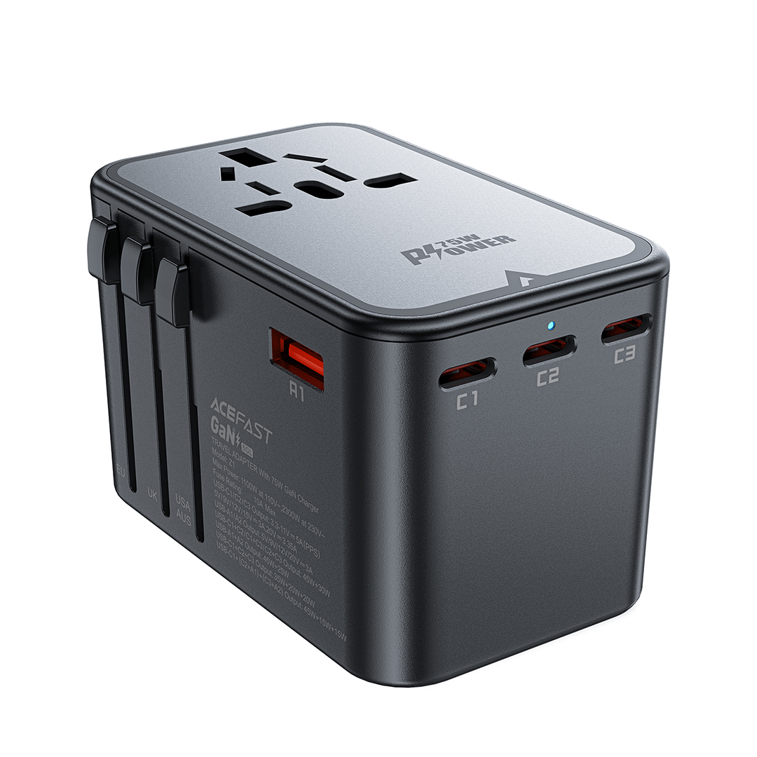 AceFast 75W PD GaN Universal Travel Charging Adapter