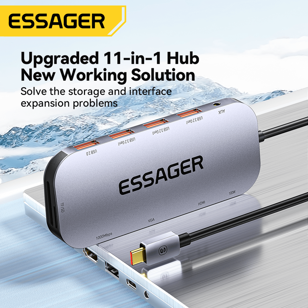 Essager 11-in-1 Multi-functional USB-C Hub with 1000mbps Ethernet