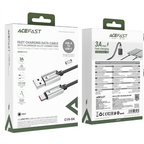 AceFast 3A Fast Charging USB-C to USB-A Aluminum Alloy Braided Power Indicating Cable (1.2M)