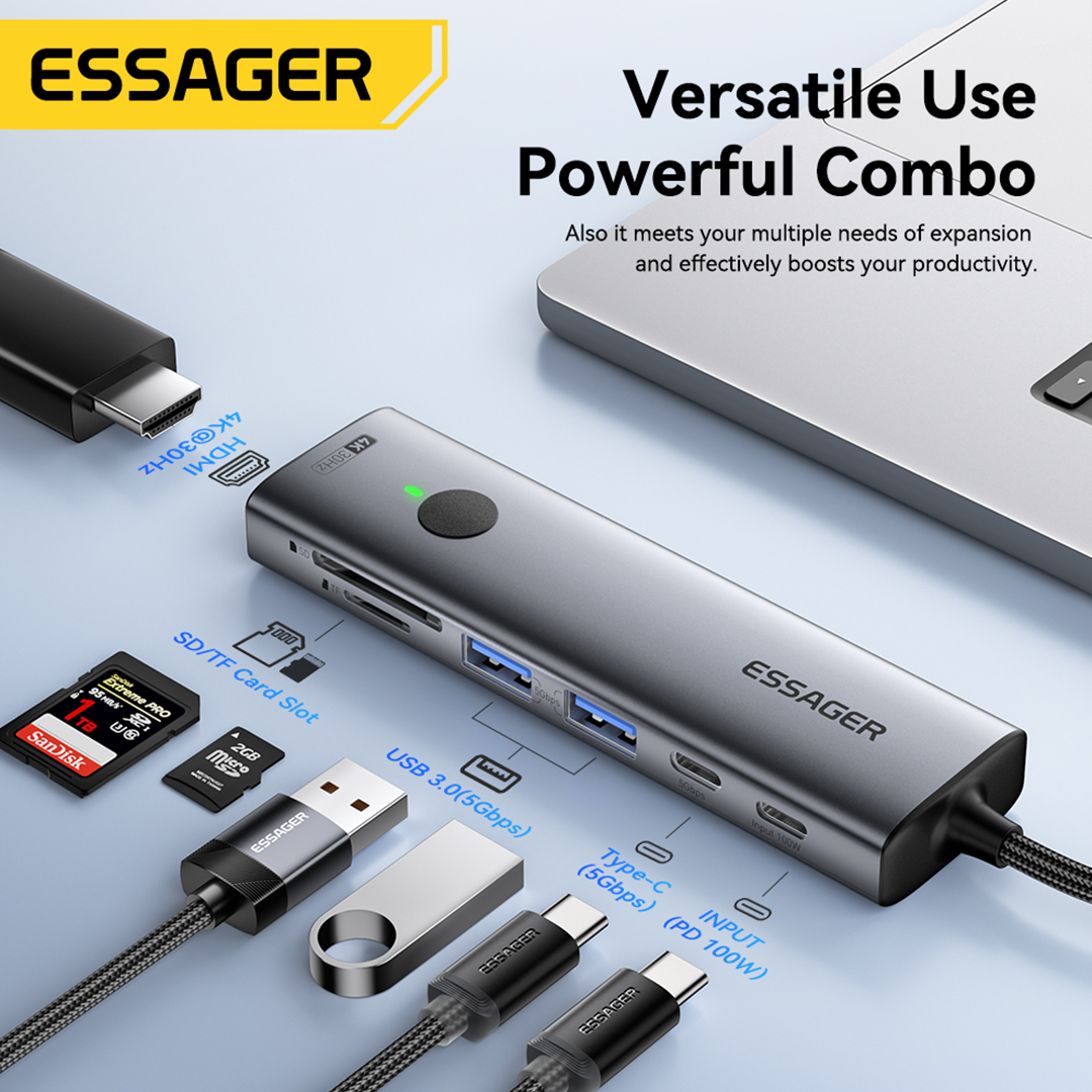 Essager 100W PD 7-in-1 USB-C Expansion Hub with 4K HDMI Output
