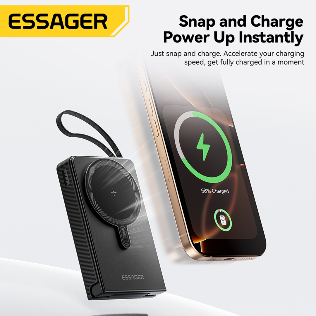 Essager 15W 10000mAh 2-in-1 Magnetic Charging Power Bank with Built-in USB-C Cable
