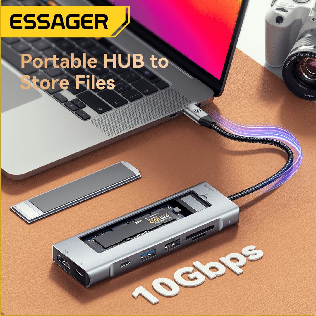 Essager 8-in-1 USB-C Hub with M.2 NVMe SSD Enclosure