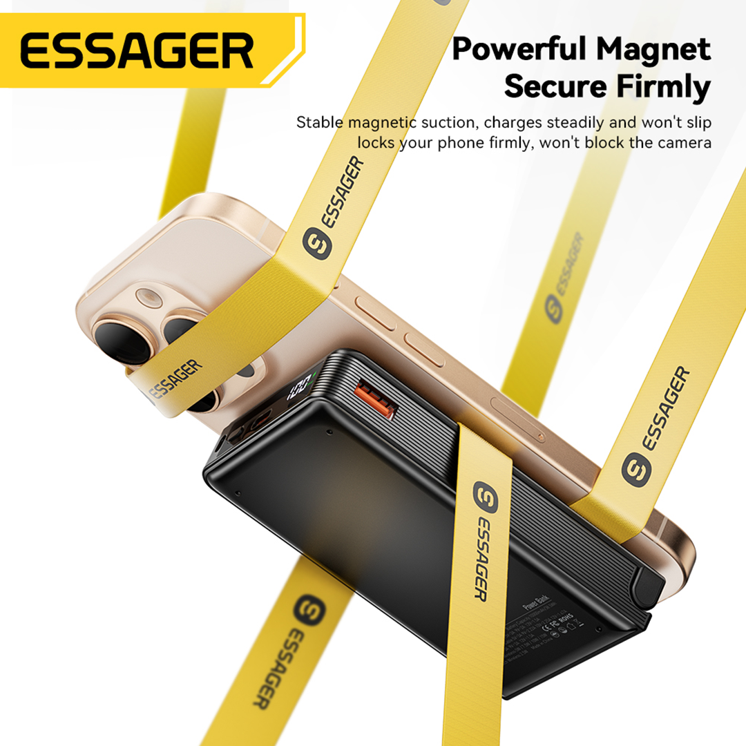 Essager 15W 10000mAh 2-in-1 Magnetic Charging Power Bank with Built-in USB-C Cable