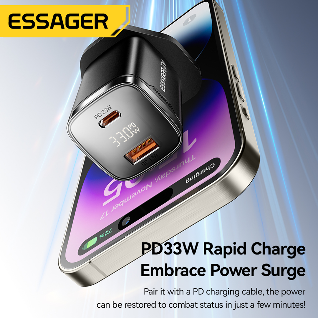 Essager 33W Gallium Nitride Portable Charger with Digital Display