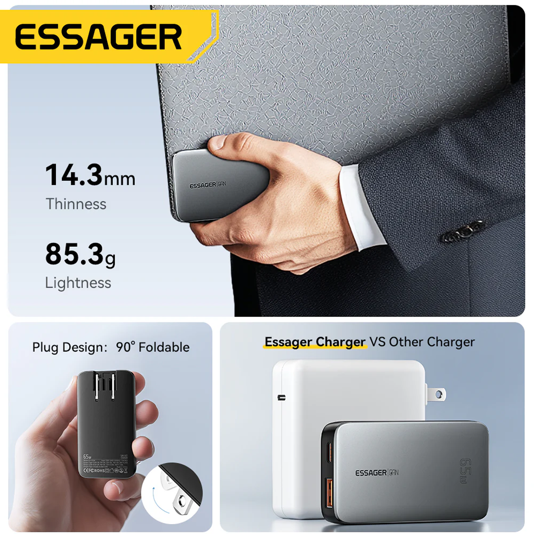 Essager 65W Gallium Nitride Ultra Thin Fast Travel Charger