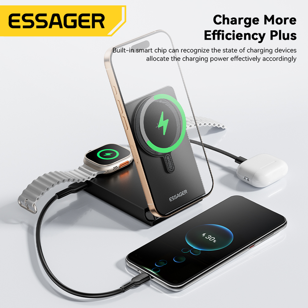 Essager 15W 10000mAh 2-in-1 Magnetic Charging Power Bank with Built-in USB-C Cable