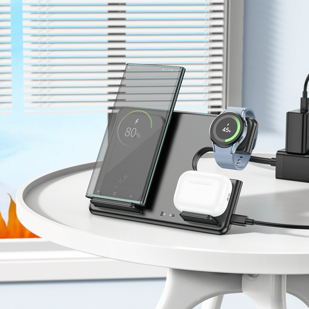 HOCO Flash Folding 3-in-1 Wireless Fast Charging Stand for Samsung