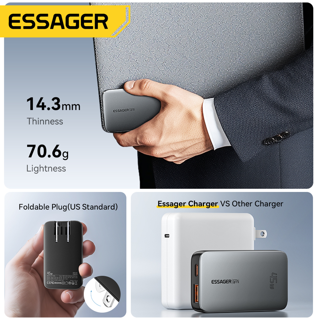 Essager 45W Gallium Nitride Ultra Thin Fast Travel Charger