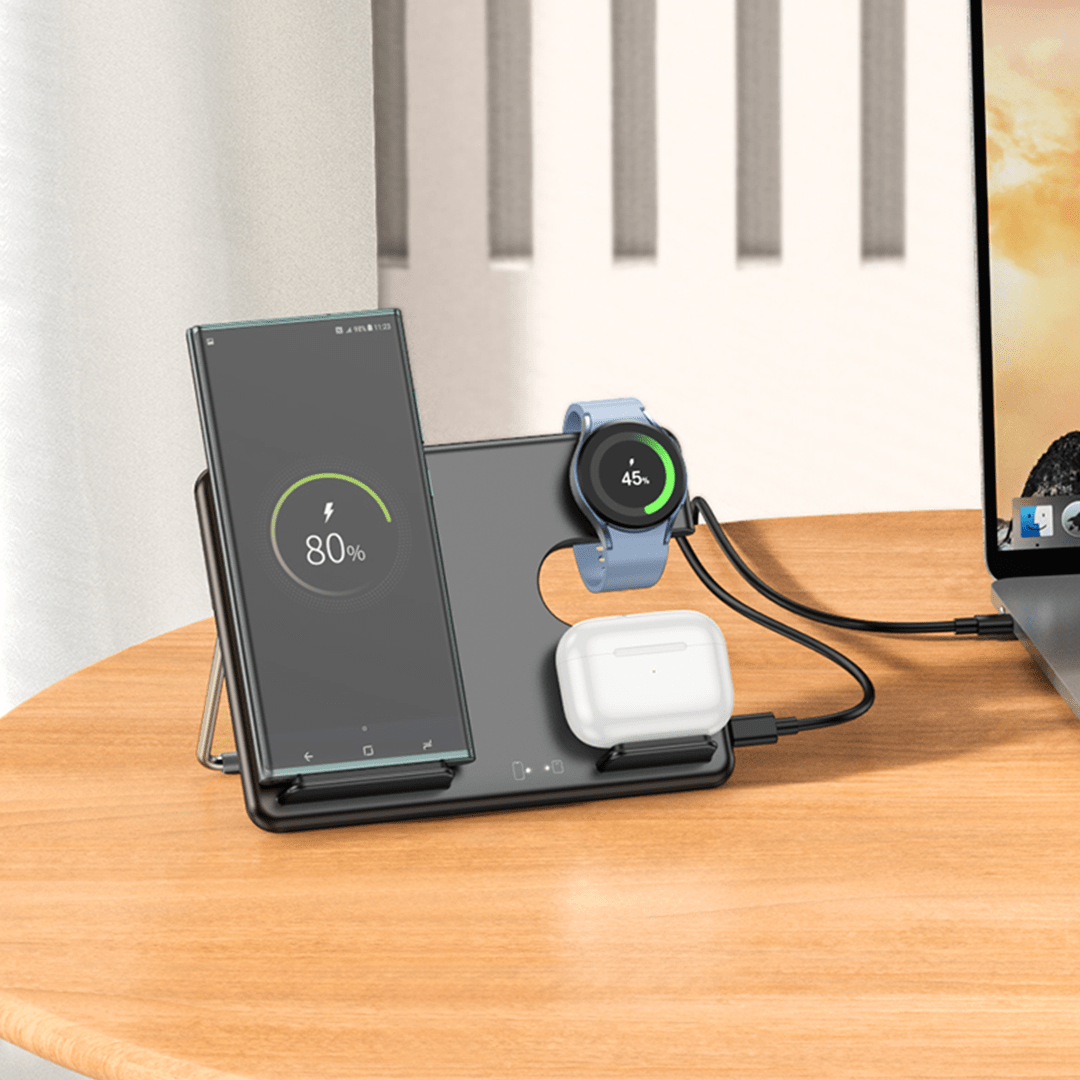 HOCO Flash Folding 3-in-1 Wireless Fast Charging Stand for Samsung