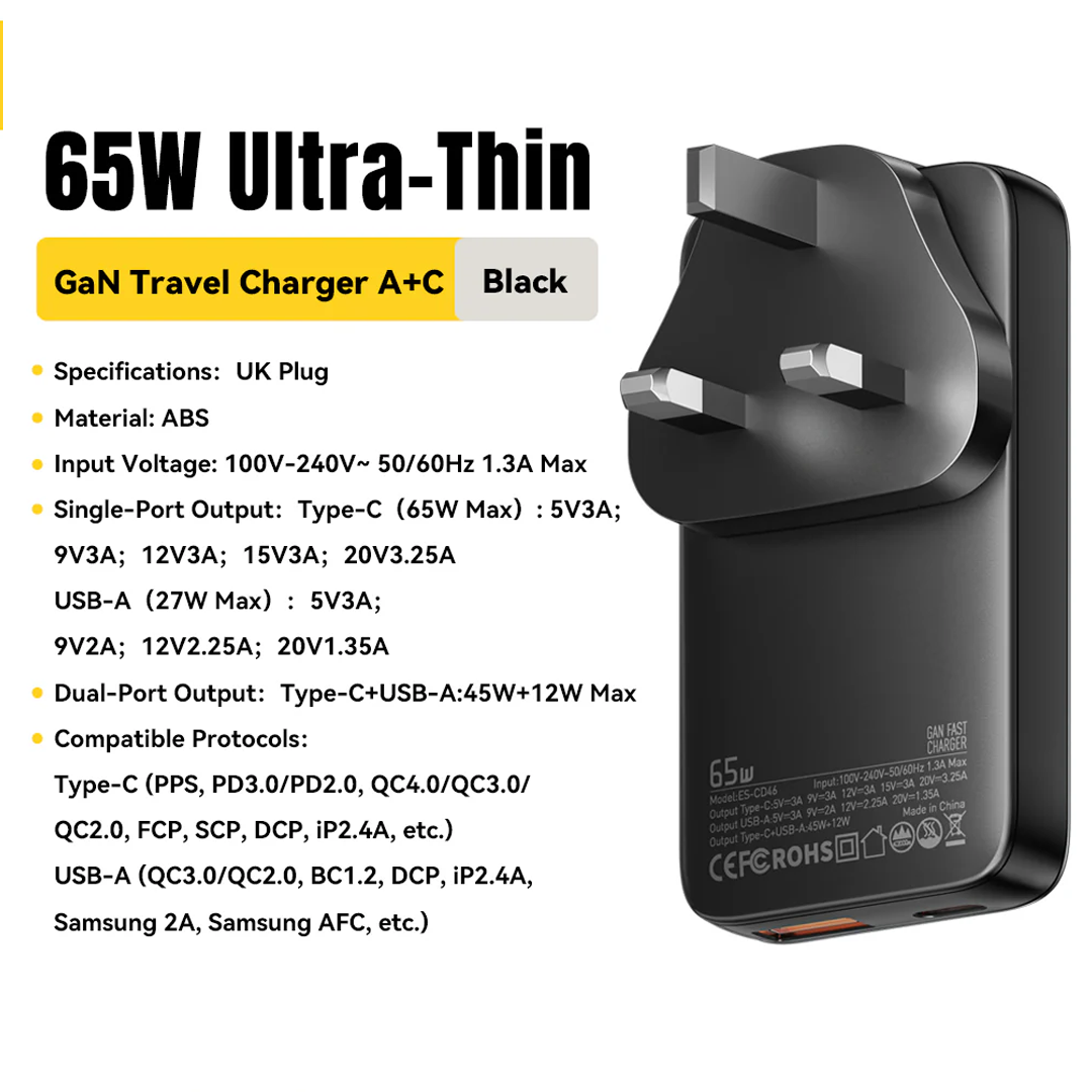 Essager 65W Gallium Nitride Ultra Thin Fast Travel Charger