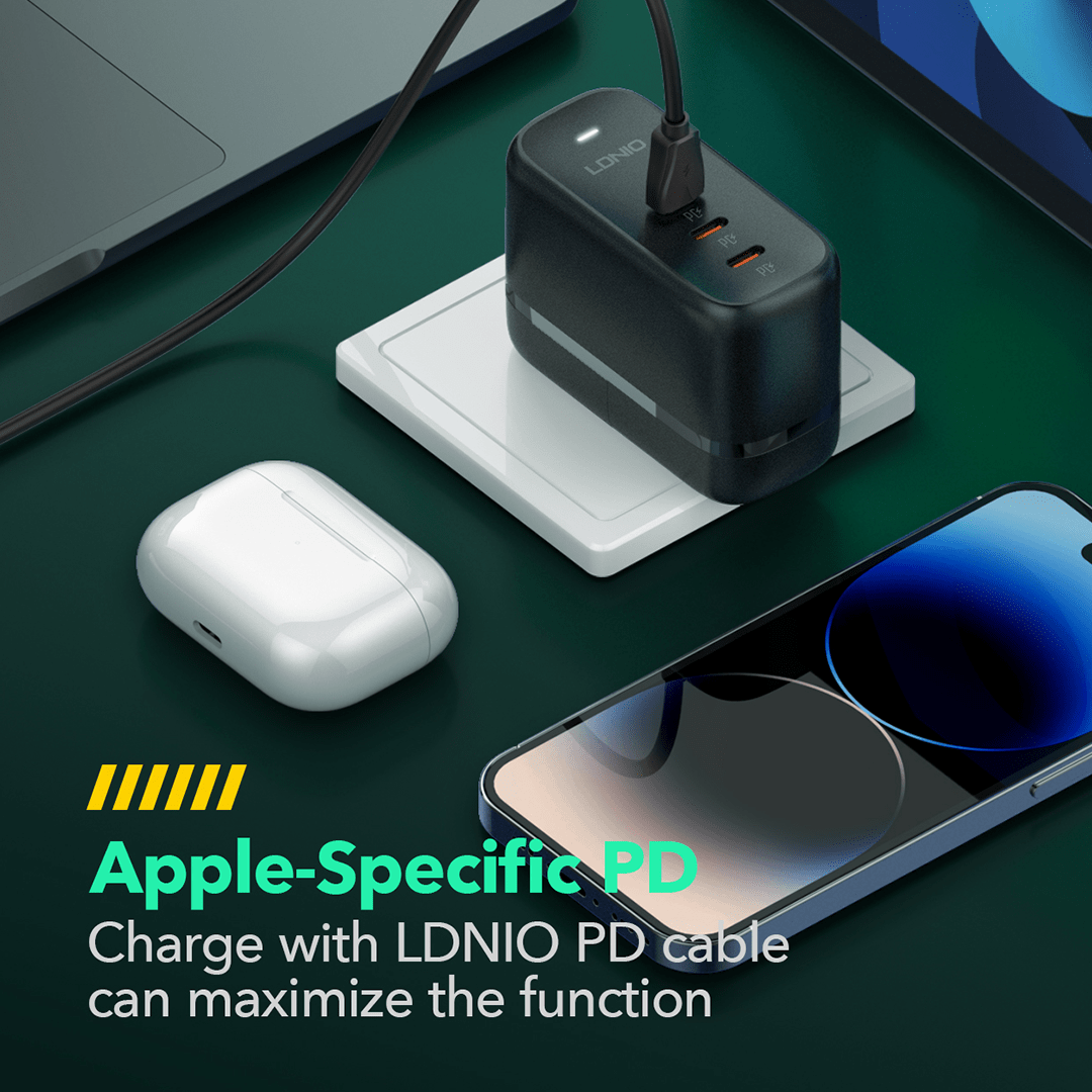 LDNIO 65W USB-C x 3 GaN Fast Charging Travel Adapter