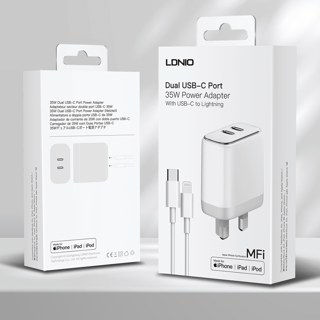 LDNIO 35W Dual USB-C MFI Certified Fast Charger (UK)