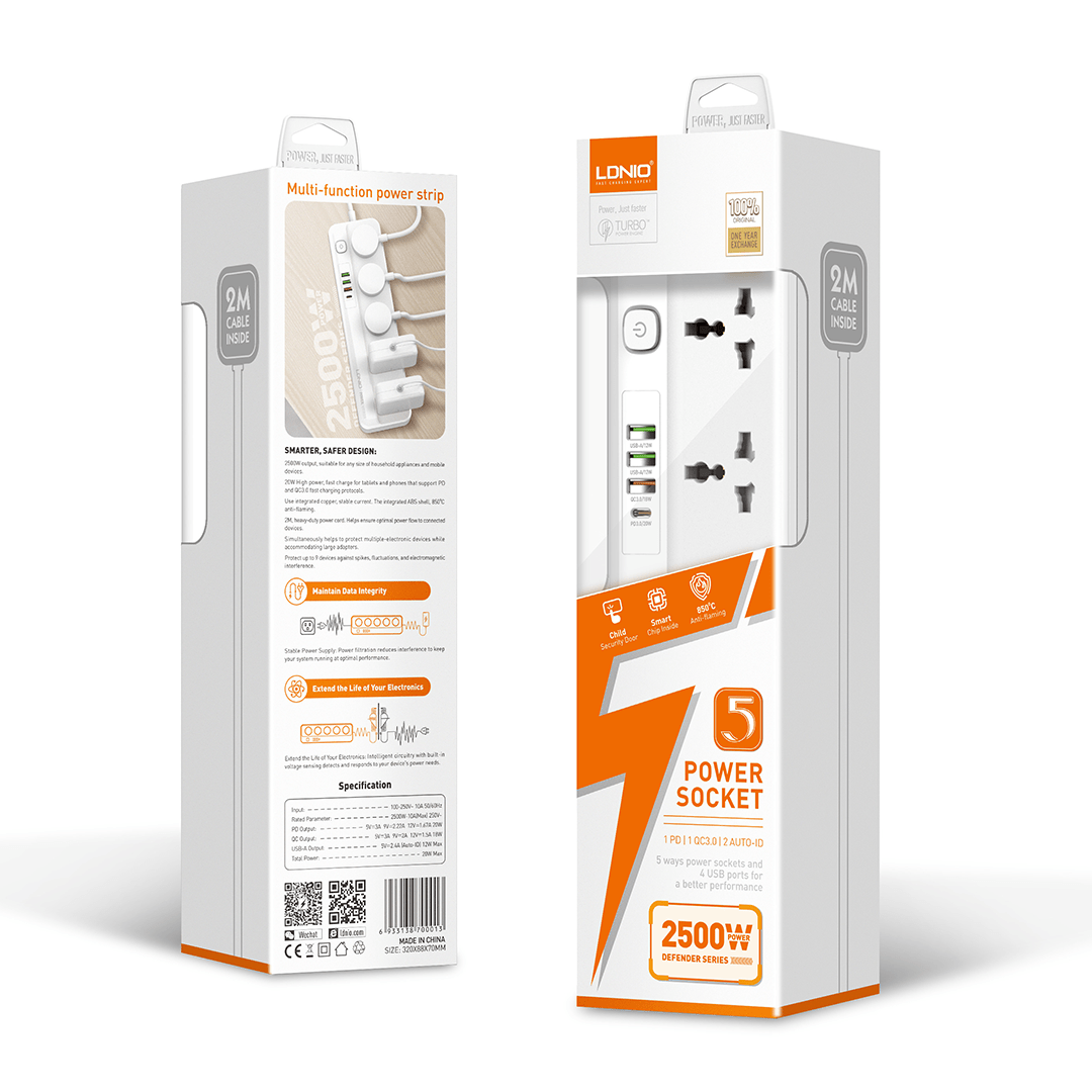 LDNIO USB-A and USB-C Fast Charging with 5-Outlet Surge Protection Power Strip
