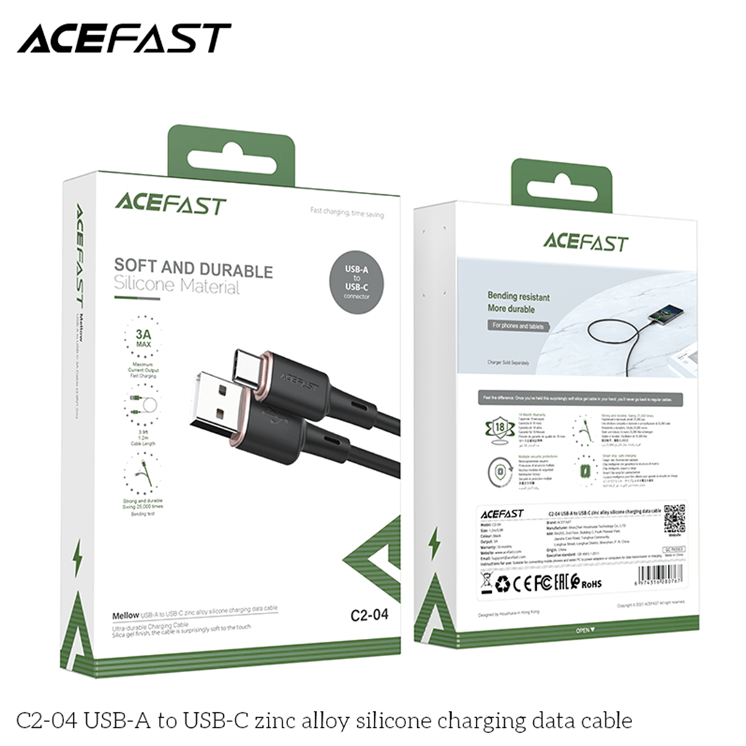 AceFast USB to USB-C Zinc Alloy Silicone Cable (1M)