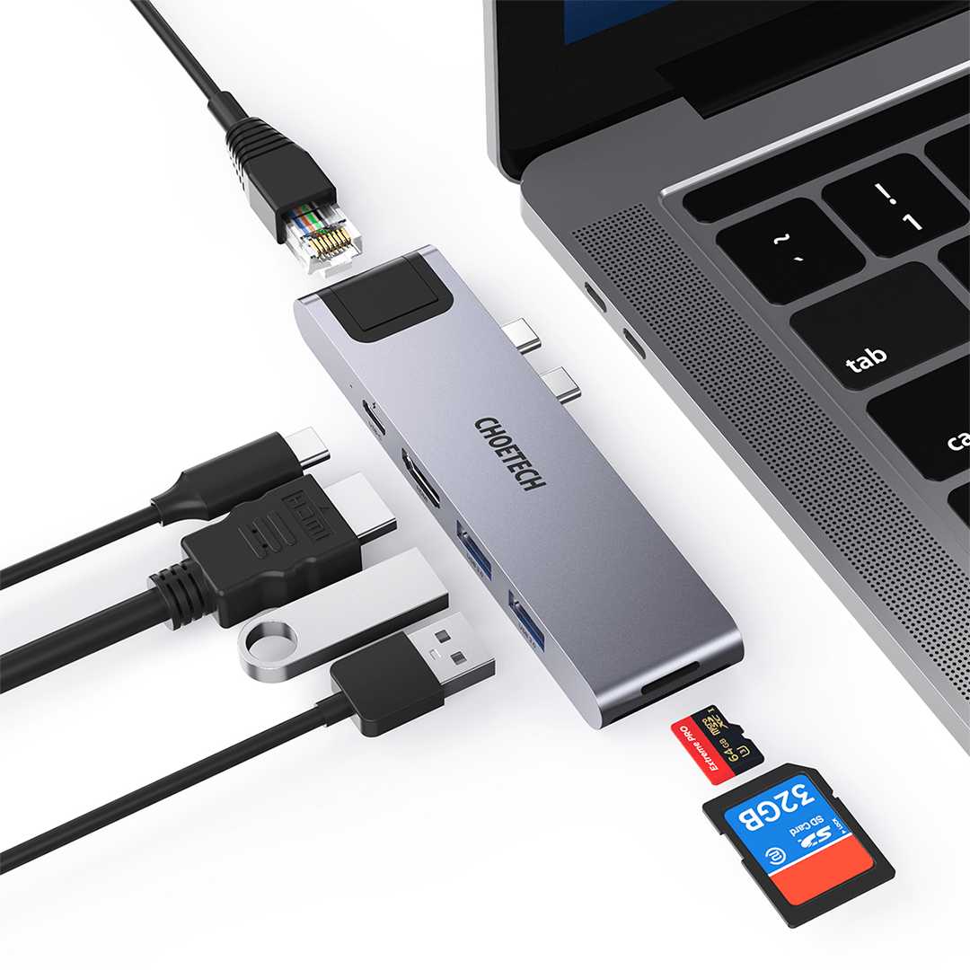 CHOETECH 7-in-2 Dual-USB-C Multiport Adapter