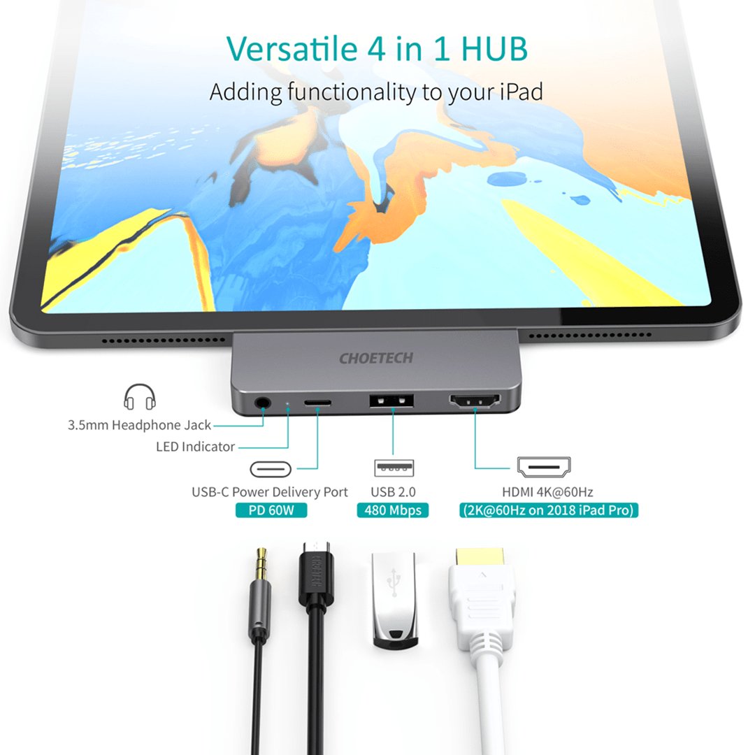 CHOETECH 4-in-1 USB-C Hub for iPad - Main Image