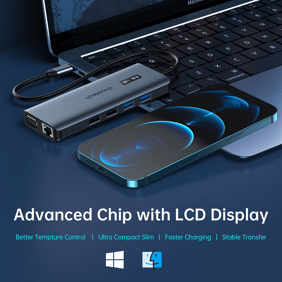 CHOETECH 12-in-1 USB-C Multiport Adapter with digital display
