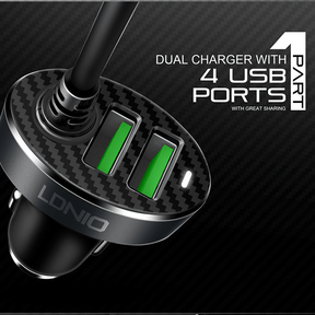 LDNIO 25.5W 4-in-1 Extended USB Fast Car Charger (1.2M)