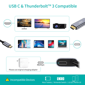 CHOETECH USB-C To HDMI Cable With 60W Power Delivery Charging Port (2M)