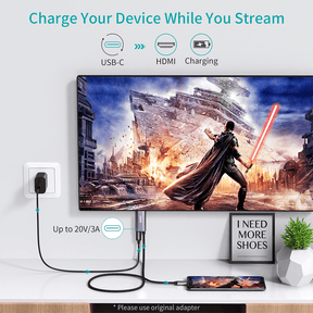 CHOETECH USB-C To HDMI Cable With 60W Power Delivery Charging Port (2M)