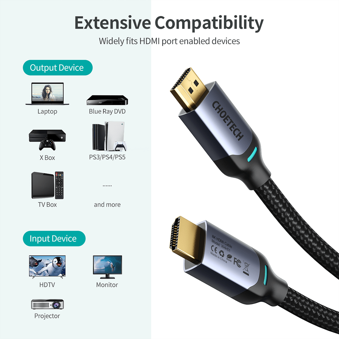 CHOETECH 8K HDMI 2.1 Braided Cable - 60Hz 48Gbps (2M)